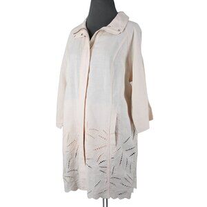 Chicos $149 Sz L Calm Shell Peach Pockets Cut Work 100% Linen Poly Jacket